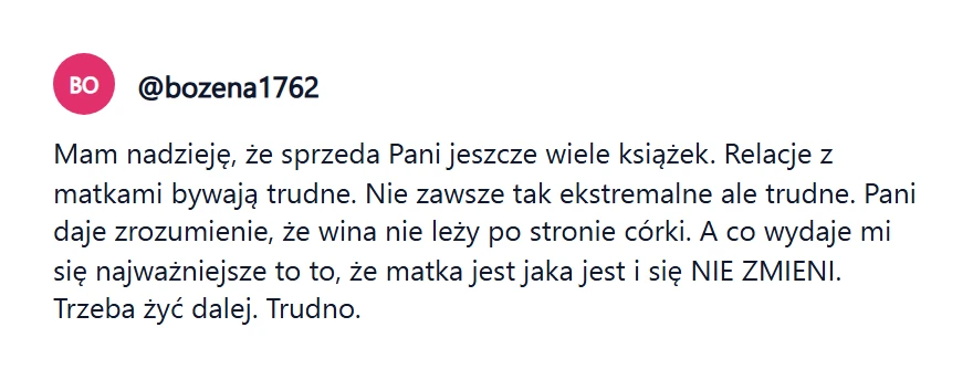 Komentarz: dajesz zrozumienie, że wina nie leży po stronie córki